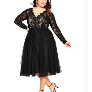 NWT City Chic Rare Beauty Elegant Black Lace Long Sleeve Dress